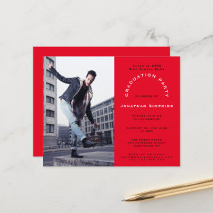 Papier Budget Grad Photo Red Graduation Party Invitation