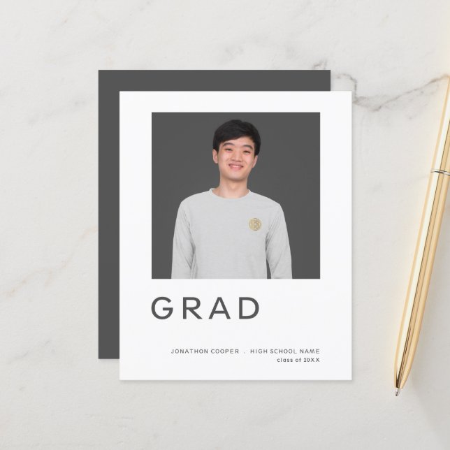 Papier Budget Grad Photo Simple Graduation Faire-part (Devant/Arrière en situation)
