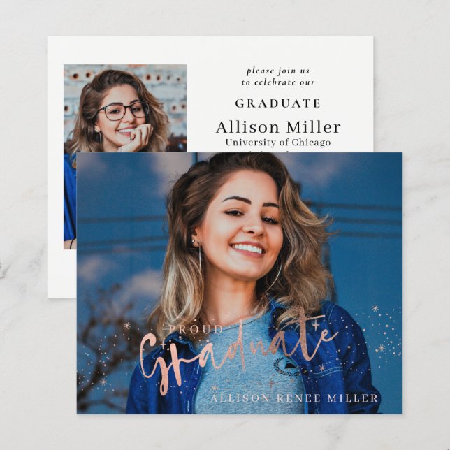 Papier Budget Graduate 2 photos Graduation Invitation (Devant / Derrière)