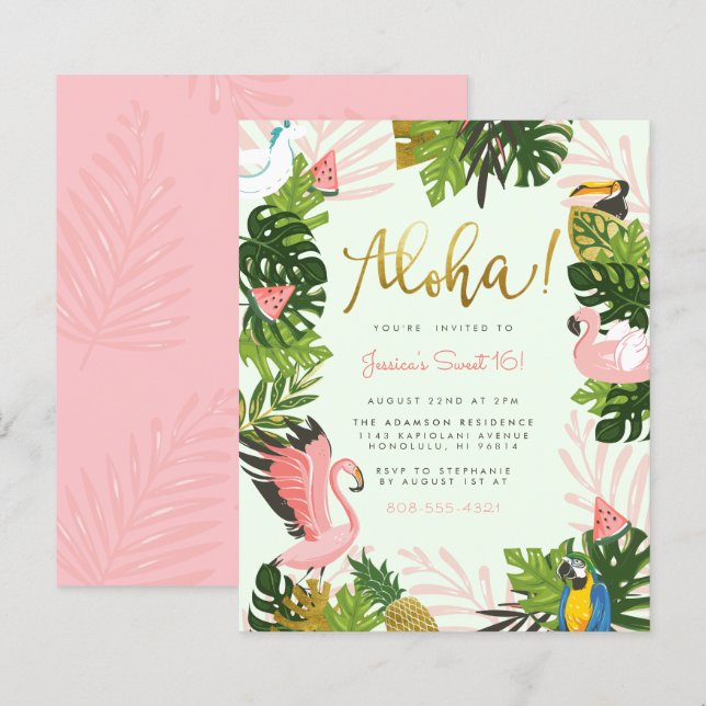 Papier Budget Green Aloha Hawaii Tropical Gold Anniversai (Devant / Derrière)