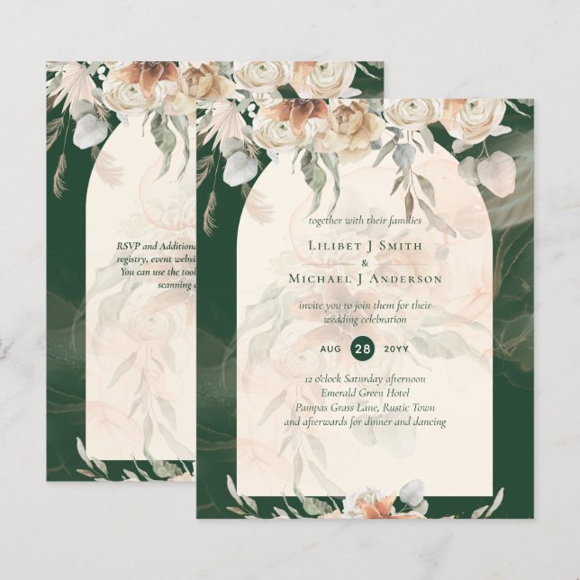 Papier BUDGET Green BOHO Terracotta Floral Mariage (Devant / Derrière)