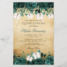 Papier Budget Green Butterfly Quinceañera Invitation