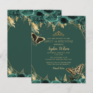 Papier Budget Green Butterfly Sweet 16 Invitation