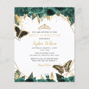 Papier Budget Green Butterfly Sweet 16 Invitation