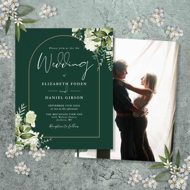 Papier Budget Green Floral Arch Photo Mariage Invitation (Budget Green Floral Arch Photo Wedding Invite)