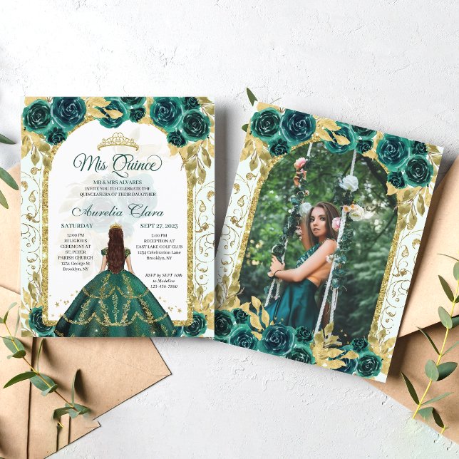 Papier Budget Green Floral Princesse Photo Quinceanera (Créateur téléchargé)