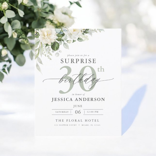 Papier Budget Green Floral Surprise Invitations d'anniver (Créateur téléchargé)