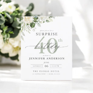 Papier Budget Green Floral Surprise Invitations d'anniver