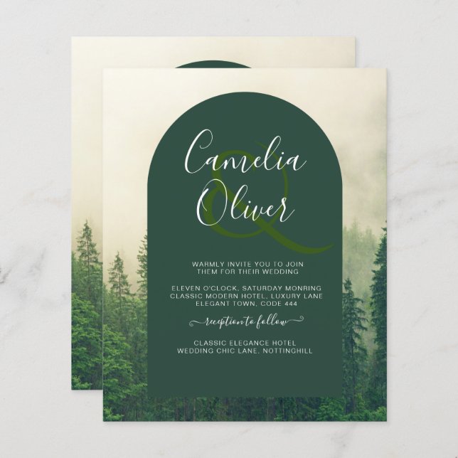 Papier BUDGET Green Forest Pine Trees Mariage (Devant / Derrière)