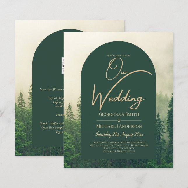 Papier BUDGET Green Forest Pine Trees Mariage (Devant / Derrière)