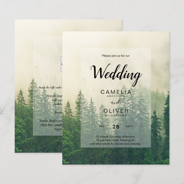 Papier BUDGET Green Forest Pine Trees Mariage INVITER (Devant / Derrière)
