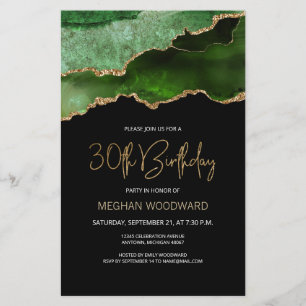 Papier Budget Green Gold Agate 30e anniversaire Invitatio