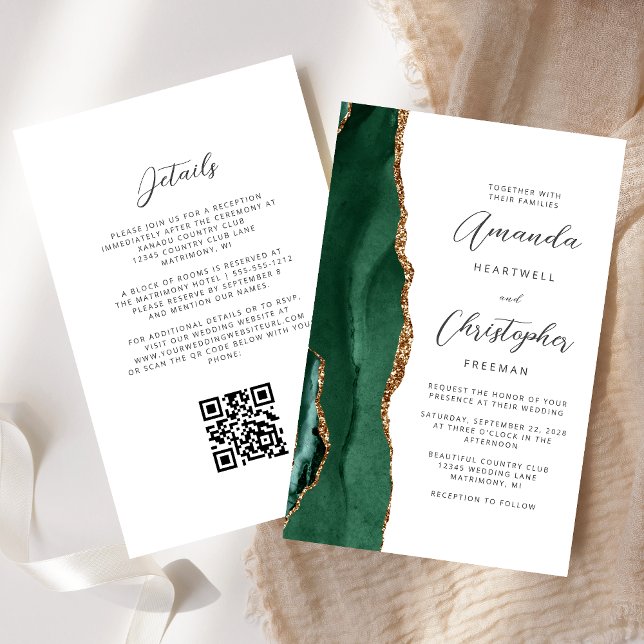 Papier Budget Green Gold Agate QR Code Wedding (Créateur téléchargé)