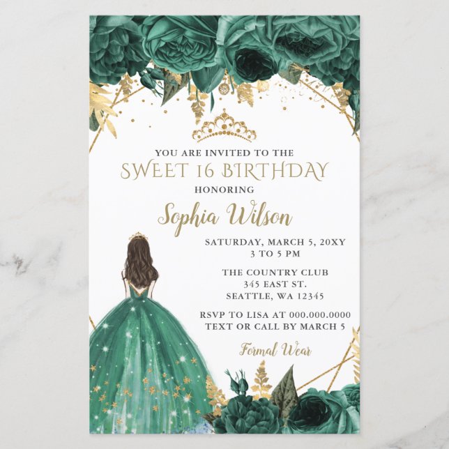 Papier Budget Green Gold Princess Sweet 16 Invitation (Devant)