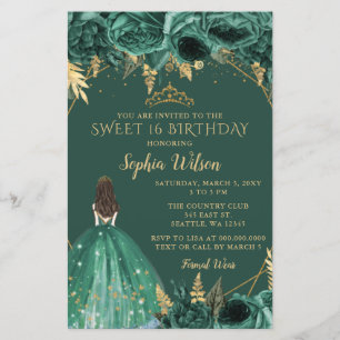 Papier Budget Green Gold Princess Sweet 16 Invitation