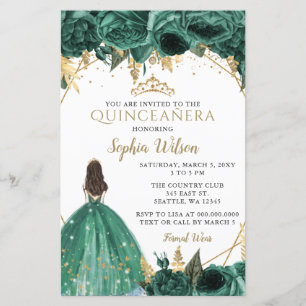 Papier Budget Green Gold Princesse Quinceañera Invitation