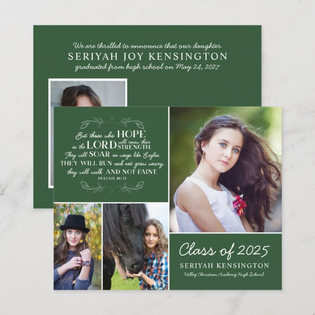 Papier Budget Green Graduation Bible Verse Photo Collage (Devant / Derrière)