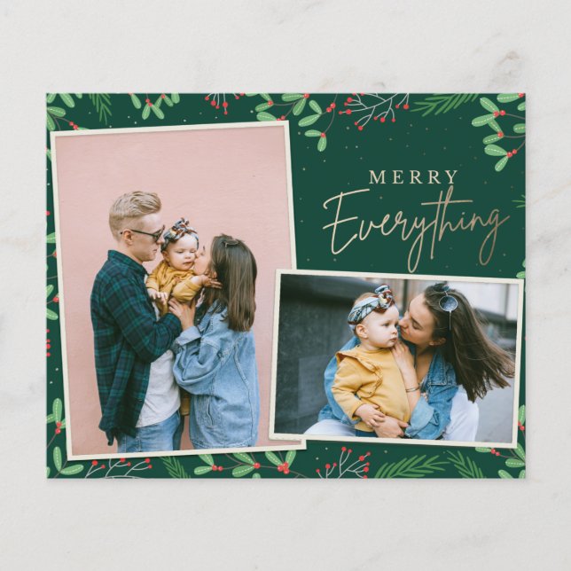 Papier Budget Green Merry Everything Photo Holiday Card (Devant)