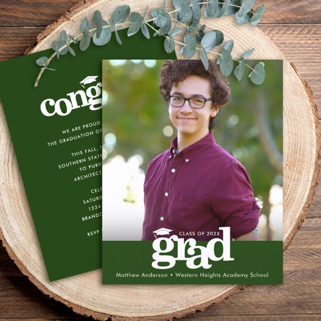 Papier Budget Green Photo Graduation Audacieux Invitation (Créateur téléchargé)