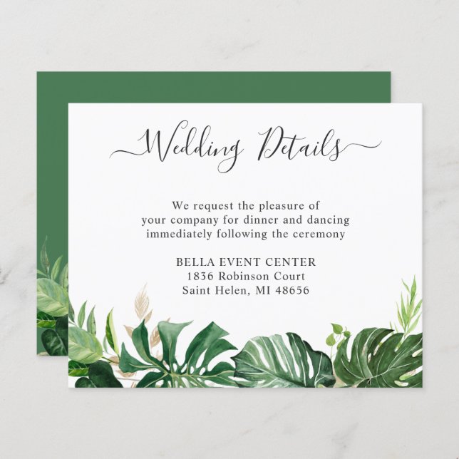 Papier Budget Greenery Palm Tropical Mariage Détails Cart (Devant / Derrière)