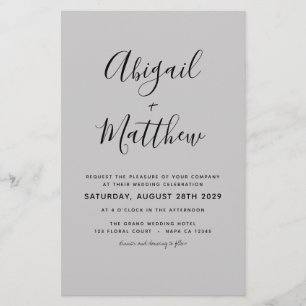 Papier Budget Grey Moderne Élégant Mariage Invitation