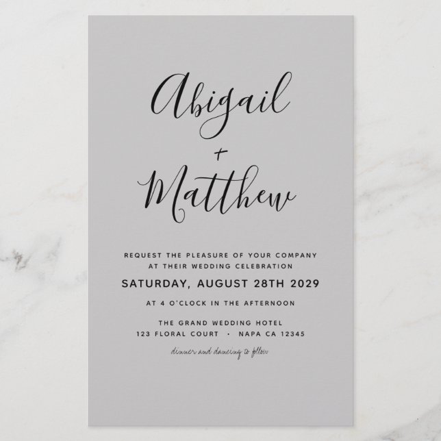 Papier Budget Grey Moderne Élégant Mariage Invitation (Devant)