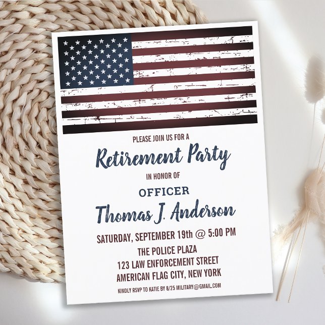 Papier Budget Grunge American Flag Retirement Party Invit (Créateur téléchargé)