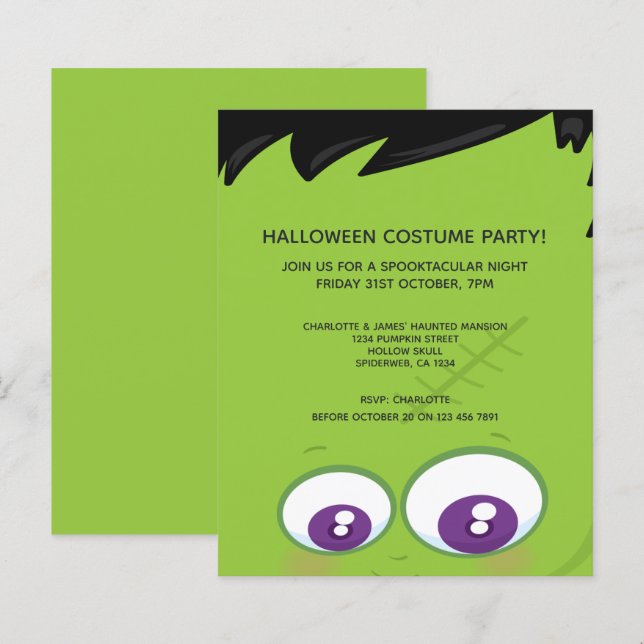 Papier BUDGET Halloween Party Cute Green Frankenstein (Devant / Derrière)