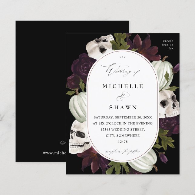 Papier Budget Halloween violet floral et Mariage crâne (Devant / Derrière)