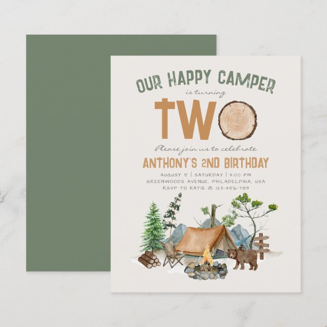 Papier Budget Happy Camper Woodland 2e anniversaire (Devant / Derrière)