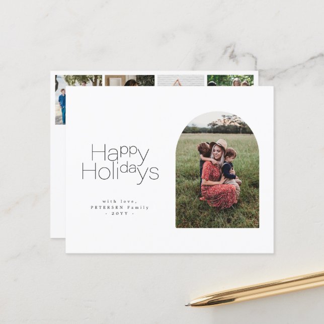 Papier Budget Happy Holidays multi photo Holiday Card (Devant/Arrière en situation)