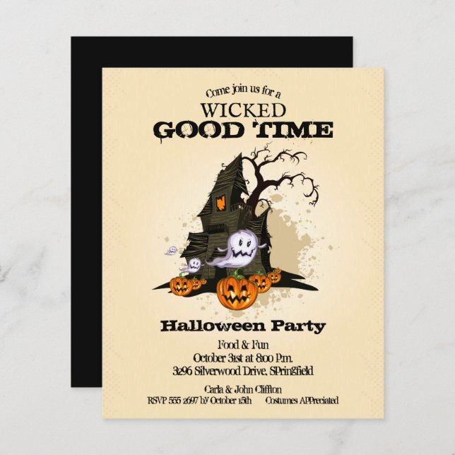 Papier Budget Haunted Maison Halloween Invitations (Devant / Derrière)