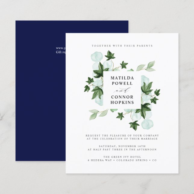 Papier BUDGET Hedera | Green Ivy Navy Mariage botanique (Devant / Derrière)