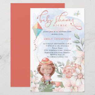 Papier Budget Hedgehog fille Baby shower pique-nique Invi