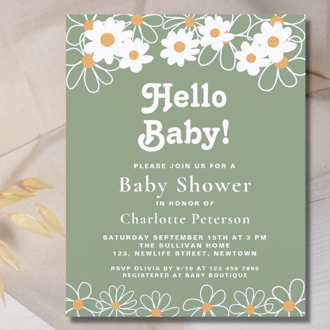 Papier Budget Hello Baby Daisy Baby shower Invitation (Créateur téléchargé)