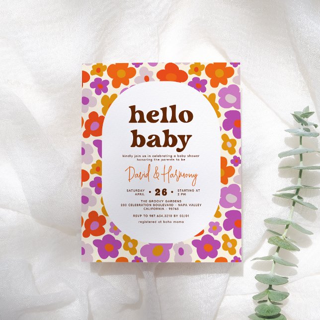 Papier Budget Hello Baby Retro Orange Daisy Baby shower (Créateur téléchargé)