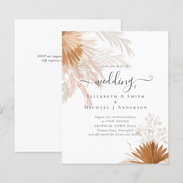 Papier BUDGET  Herbe de Pampas en terre cuite Mariage Tro (Devant / Derrière)