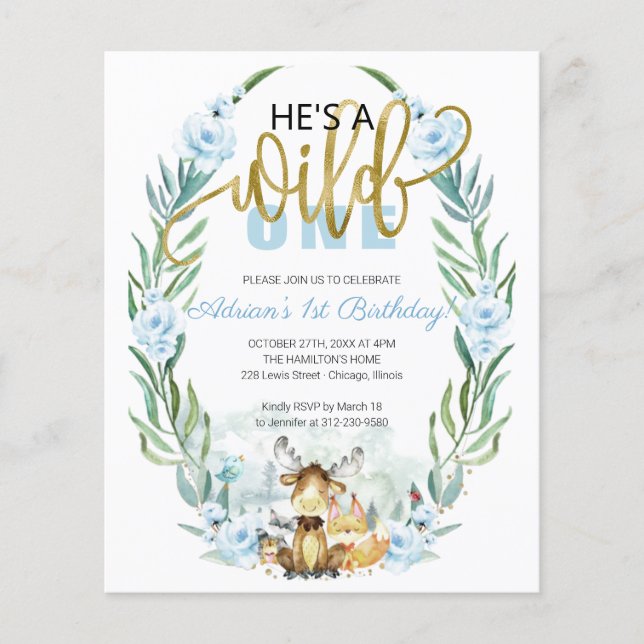 Papier Budget He's A Wild One 1st Birthday Invitation (Devant)