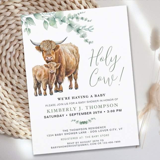 Papier Budget Highland Cow Greenery Baby shower Invitatio (Créateur téléchargé)