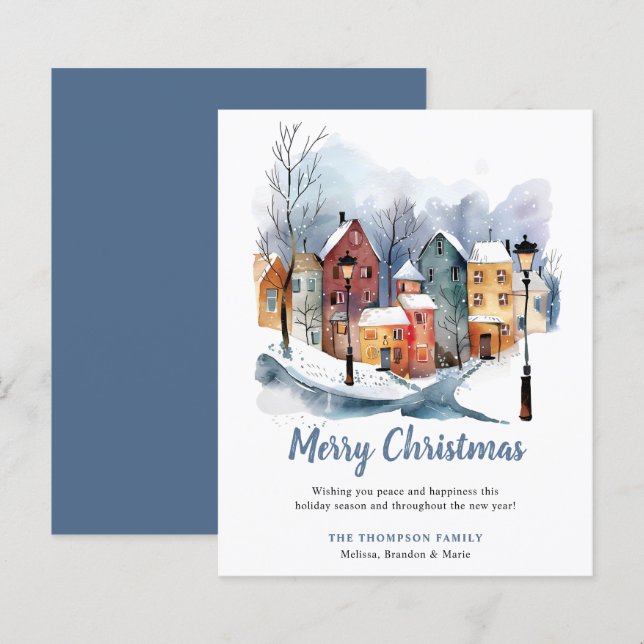 Papier BUDGET Hiver Aquarelle Maisons Noël Salutation (Devant / Derrière)