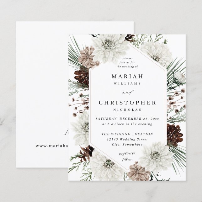 Papier Budget Hiver Blanc Floral & Mariage de pin (Devant / Derrière)