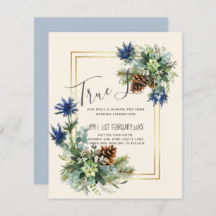 Papier BUDGET Hiver Bleu Chardon Mariage Invite