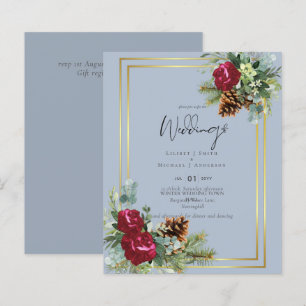 Papier BUDGET Hiver Bleu Chardon Mariage Invite