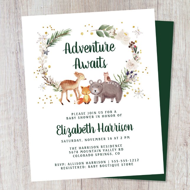Papier Budget Hiver Bois Animaux Baby shower Invitation (Créateur téléchargé)