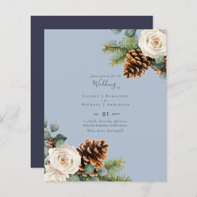 Papier BUDGET Hiver Eucalyptus Pine Cônes Mariage (Devant / Derrière)