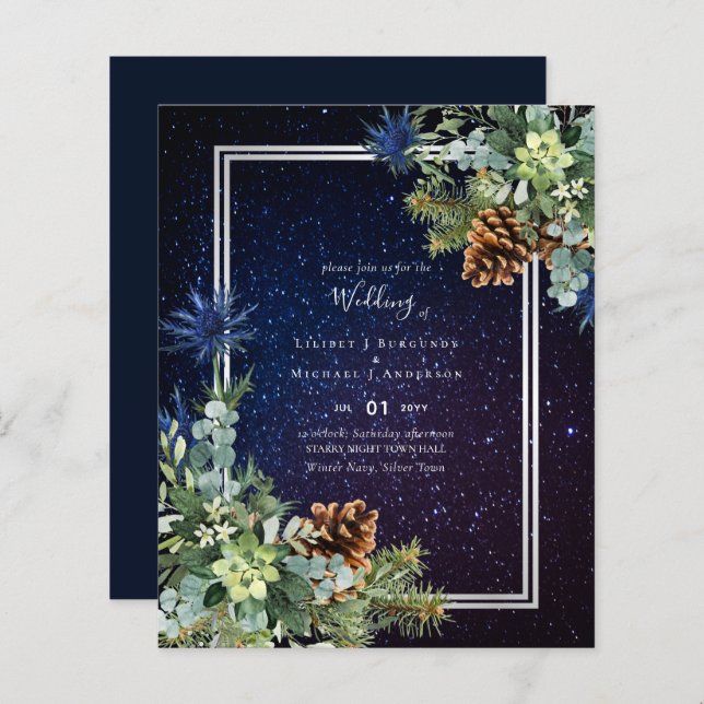 Papier BUDGET Hiver Eucalyptus Pine Cônes Mariage (Devant / Derrière)