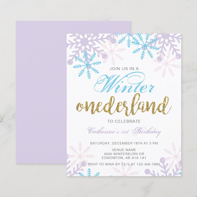 Papier Budget Hiver Onederland 1er anniversaire Neige ble (Devant / Derrière)