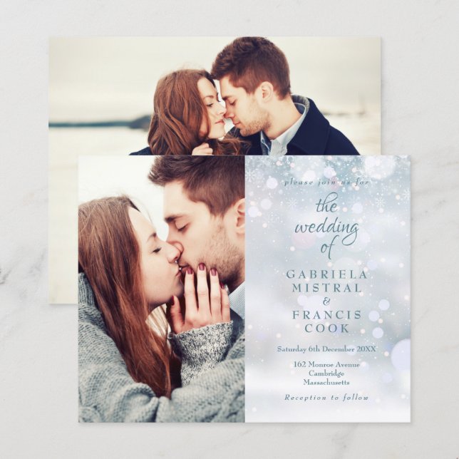 Papier Budget Hiver Snowflakes Photos Faire-part de maria (Devant / Derrière)