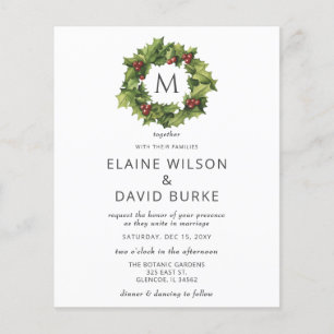 Papier Budget Holly Berries Wreath Faire-part de mariage