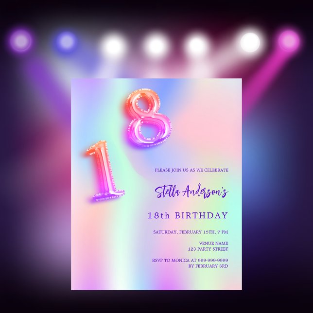 Papier Budget Holographique rose violet 18e anniversaire (Créateur téléchargé)